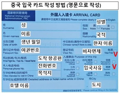 중국입국카드